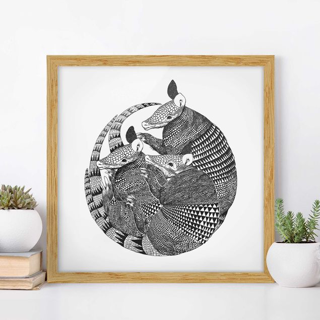 Wandbilder Tiere Illustration Gürteltiere Schwarz Weiß Muster