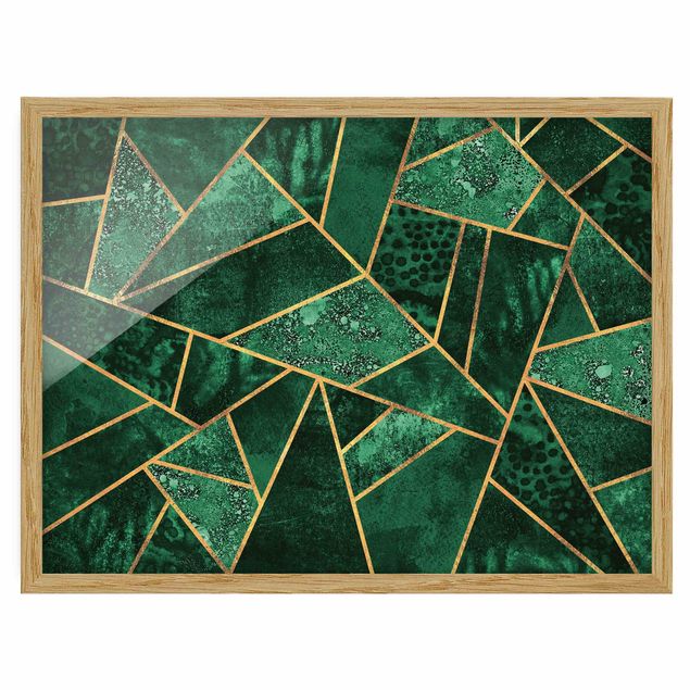 Kunstdruck Bilder mit Rahmen Dunkler Smaragd mit Gold