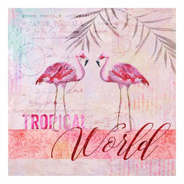 Schöne Wandbilder Vintage Collage - Tropical World Flamingos