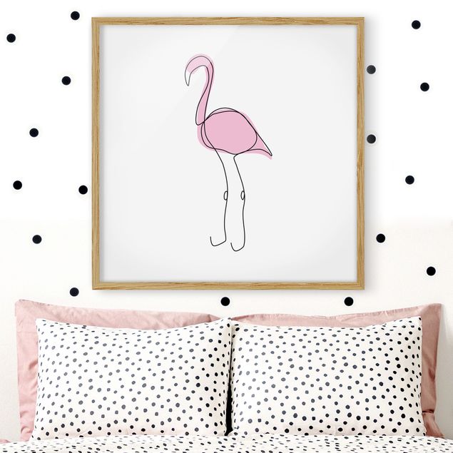 Gerahmte Kunstdrucke Flamingo Line Art