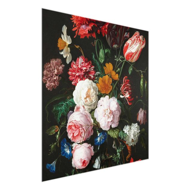 Glasbild Blumen Jan Davidsz de Heem - Stillleben mit Blumen in einer Glasvase