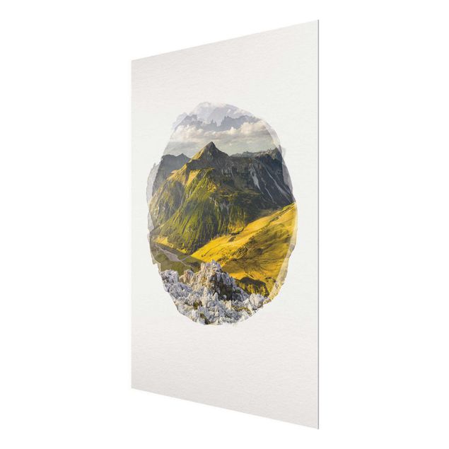 Glas Wandbilder Wasserfarben - Berge und Tal der Lechtaler Alpen in Tirol