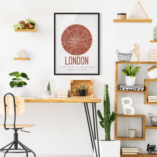 Gerahmte Bilder Sprüche Stadtplan London - Retro