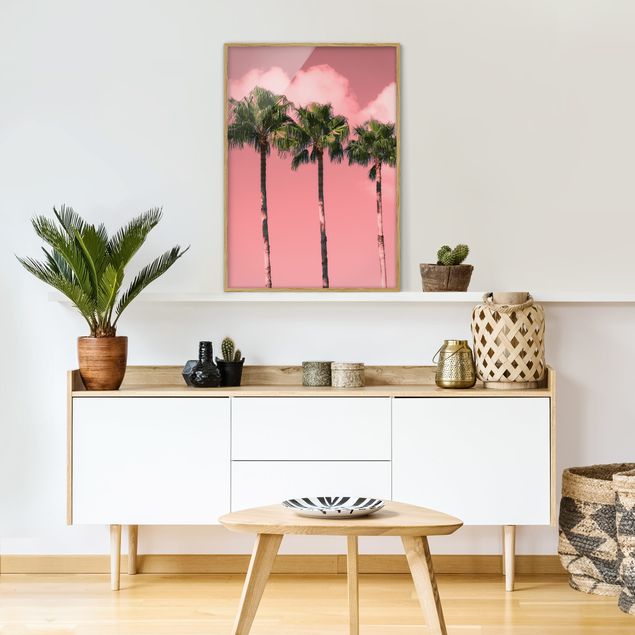 Landschaftsbilder mit Rahmen Palmen vor Himmel Rosa