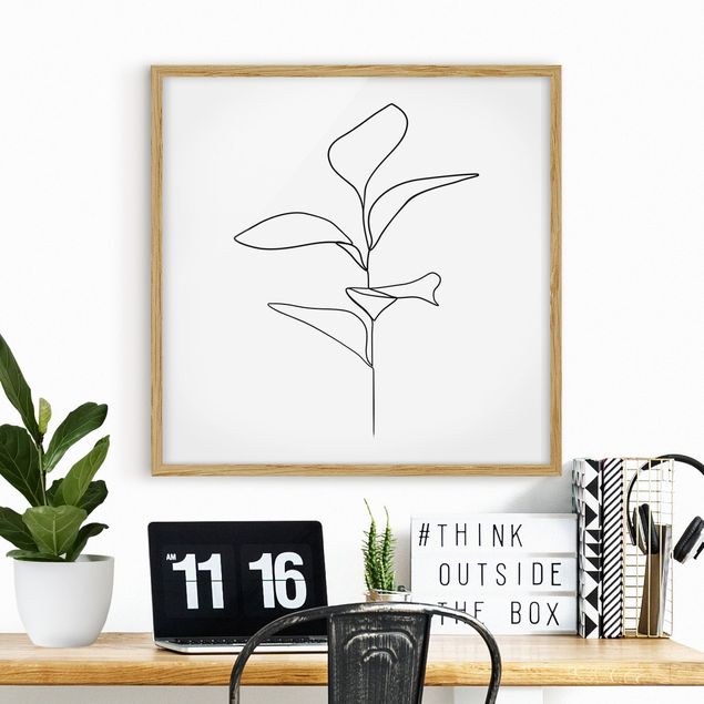 Bilder mit Rahmen Blumen Line Art Pflanze Blätter Schwarz Weiß
