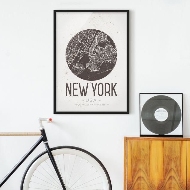 Sprüche Bilder mit Rahmen Stadtplan New York - Retro
