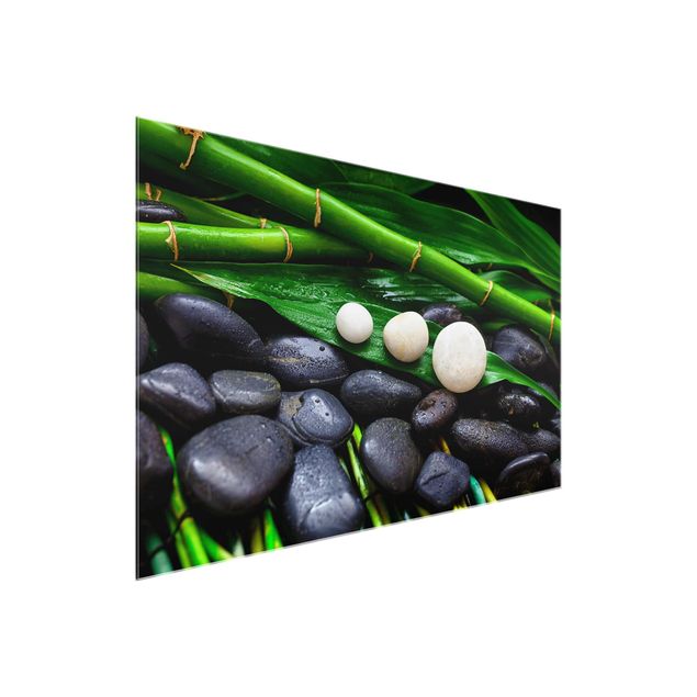 Glasbilder Grün Grüner Bambus mit Zen Steinen