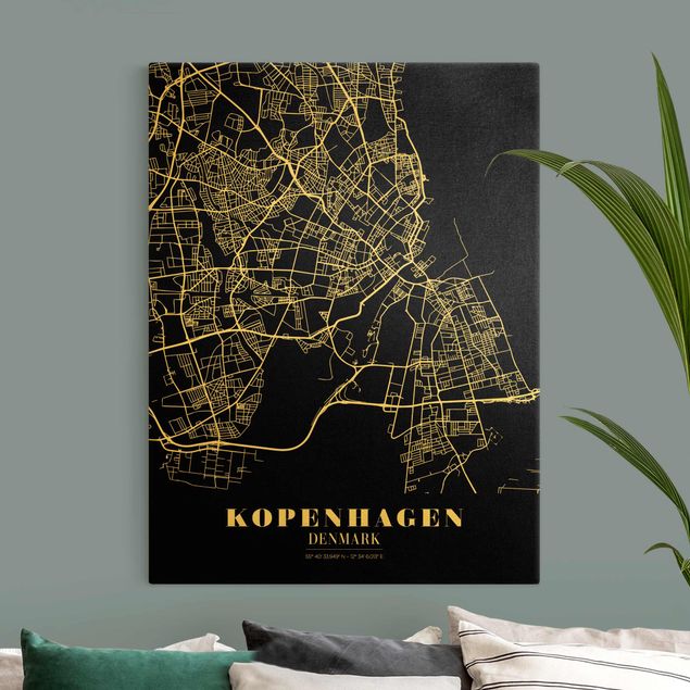 Wandbild Weltkarte Stadtplan Kopenhagen - Klassik Schwarz