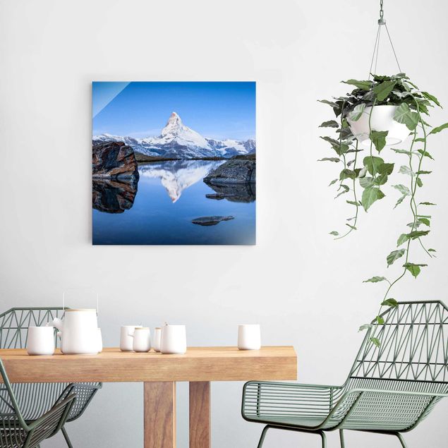 Glasbild - Stellisee vor dem Matterhorn - Quadrat 1:1