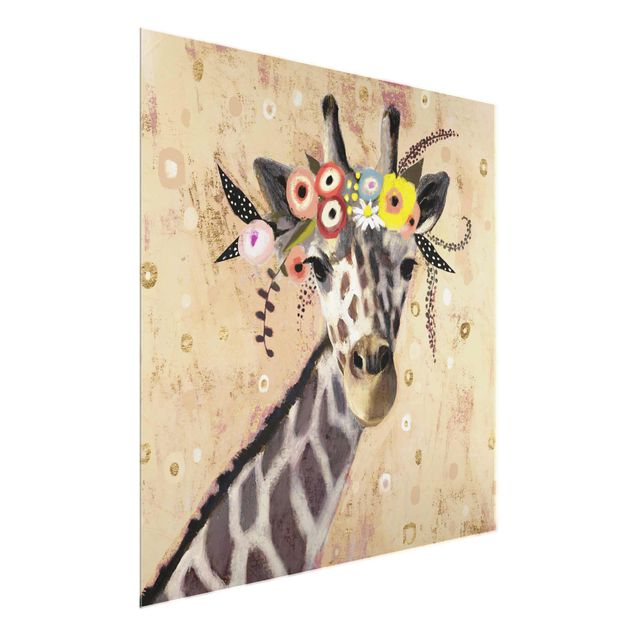 Glasbild - Klimt Giraffe - Quadrat 1:1