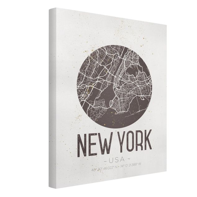 Weltkarten Leinwand Stadtplan New York - Retro