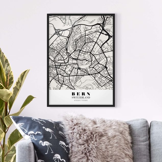 Gerahmte Bilder mit Sprüchen Stadtplan Bern - Klassik