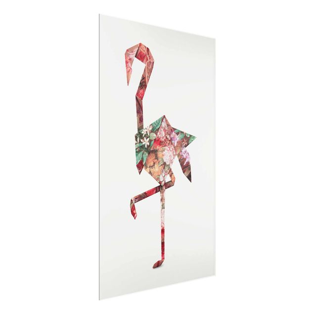 Natur Glasbilder Origami Flamingo