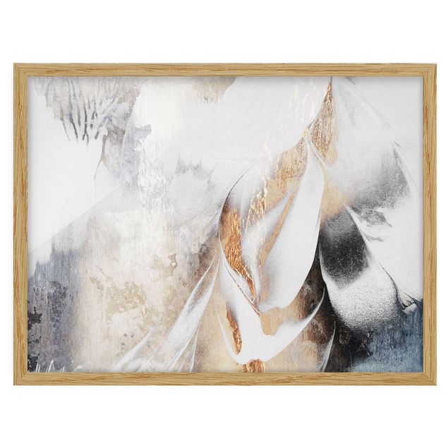 Kunstdruck Bilder mit Rahmen Goldene abstrakte Wintermalerei