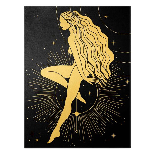 Leinwandbild Gold - Illustration Sterntänzerin in der Nacht - Hochformat 3:4