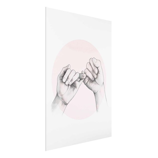 Glasbilder Illustration Hände Freundschaft Kreis Rosa Weiß