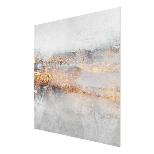 Glasbild - Elisabeth Fredriksson - Gold-Grauer Nebel - Quadrat 1:1