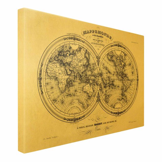 Schöne Leinwandbilder Französische Karte der Hemissphären von 1848