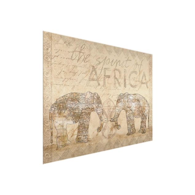 Glasbild Weltkarte Vintage Collage - Spirit of Africa