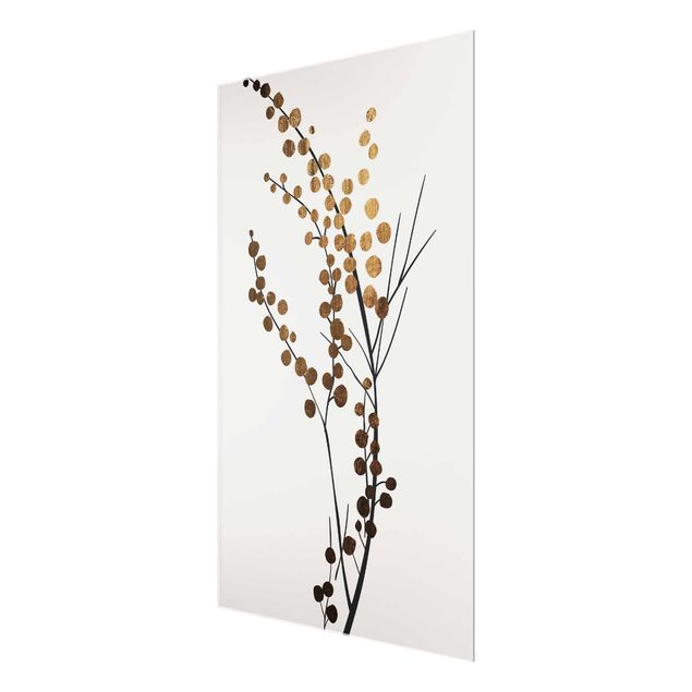 Glasbild - Grafische Pflanzenwelt - Beeren Gold - Hochformat 3:2