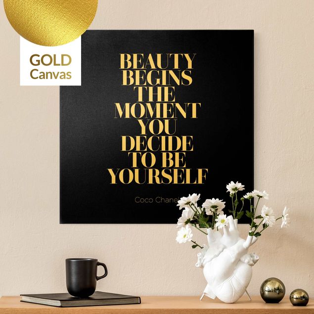 Leinwandbild Gold - Be yourself Coco Chanel Schwarz - Quadrat 1:1