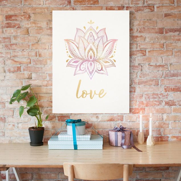 Leinwandbilder Muster Lotus Illustration Love gold rosa
