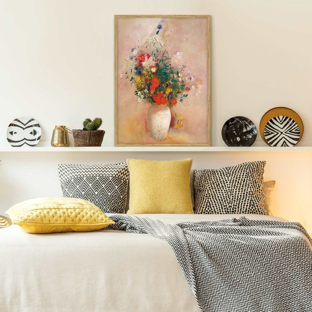 Kunstdrucke mit Rahmen Odilon Redon - Vase mit Blumen (rosenfarbener Hintergrund)