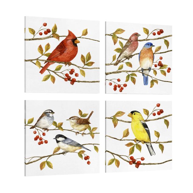 Leinwandbilder Tier Vögel und Beeren Set II