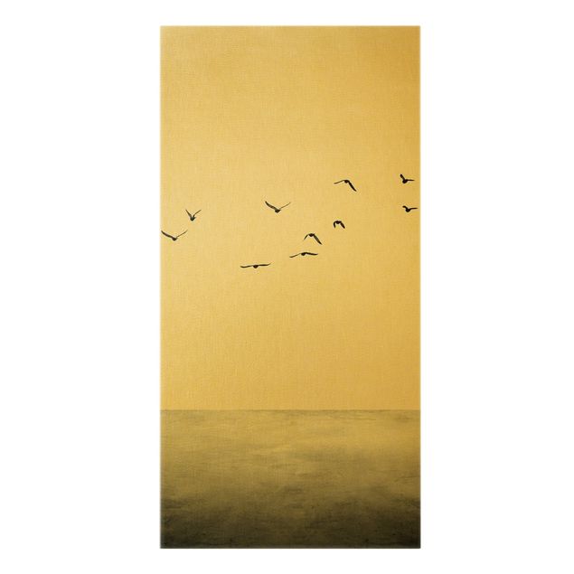 Leinwandbild Gold - Vogelzug in den Süden - Hochformat 1:2
