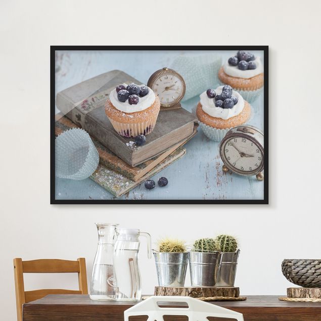 Wandbilder mit Rahmen Vintage Cupcakes mit Wecker