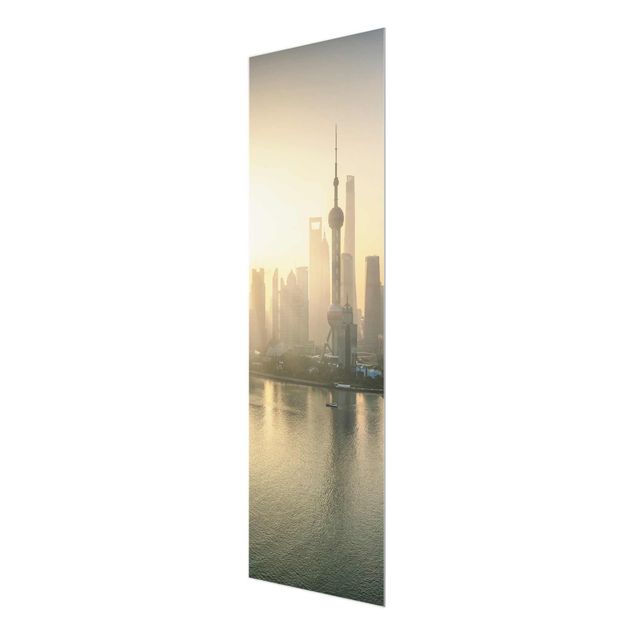 Glasbild - Pudong bei Sonnenaufgang - Panel
