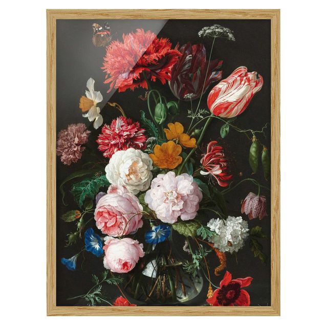 Gerahmte Kunstdrucke Jan Davidsz de Heem - Stillleben mit Blumen in einer Glasvase