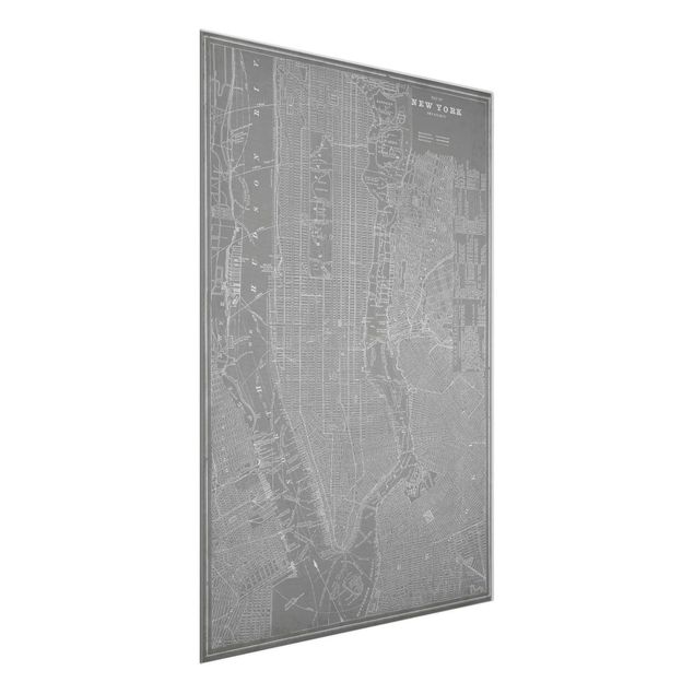 Weltkarte Glasbild Vintage Stadtplan New York Manhattan