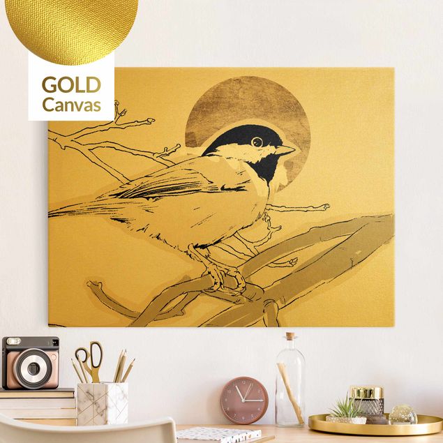 Leinwandbilder Vögel Vogel vor goldener Sonne I