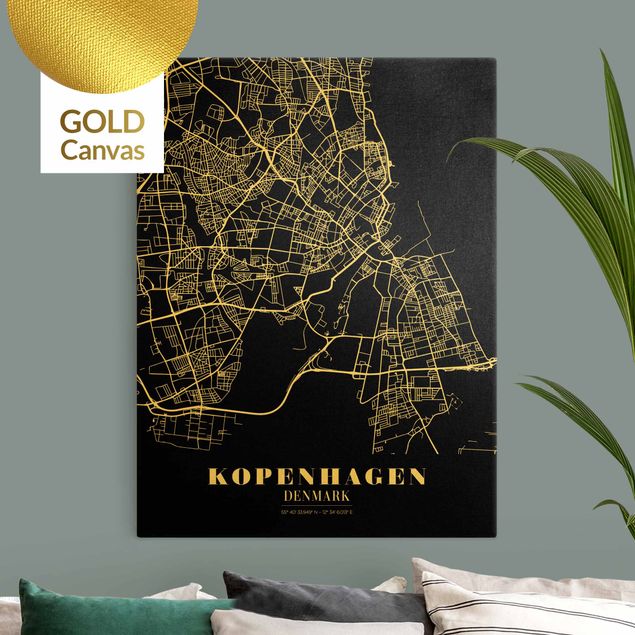 Leinwandbilder Sprüche Stadtplan Kopenhagen - Klassik Schwarz