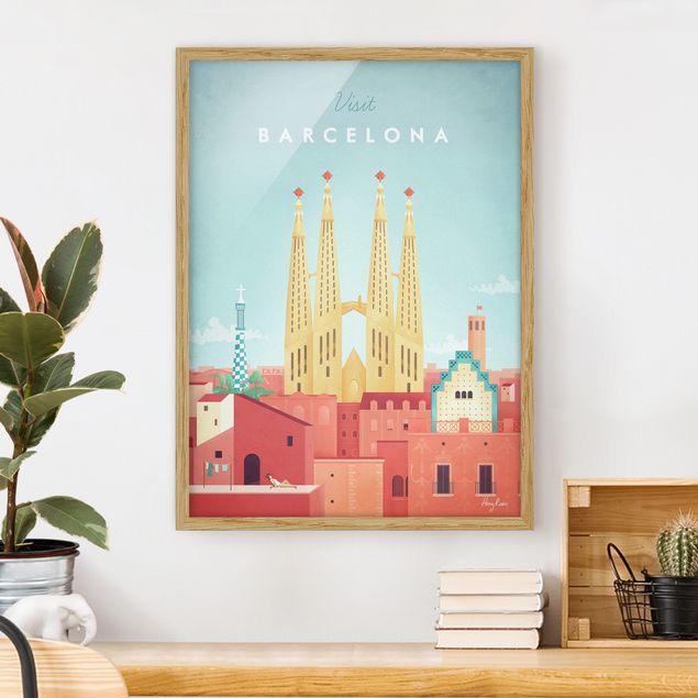 Vintage Bilder mit Rahmen Reiseposter - Barcelona