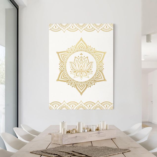 Muster Leinwand Mandala Lotus Illustration Ornament weiß gold
