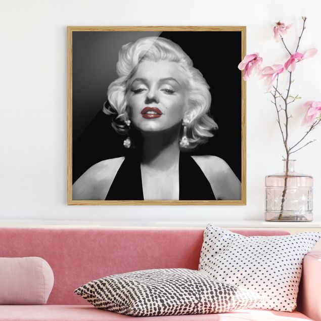 Vintage Bilder mit Rahmen Marilyn mit roten Lippen