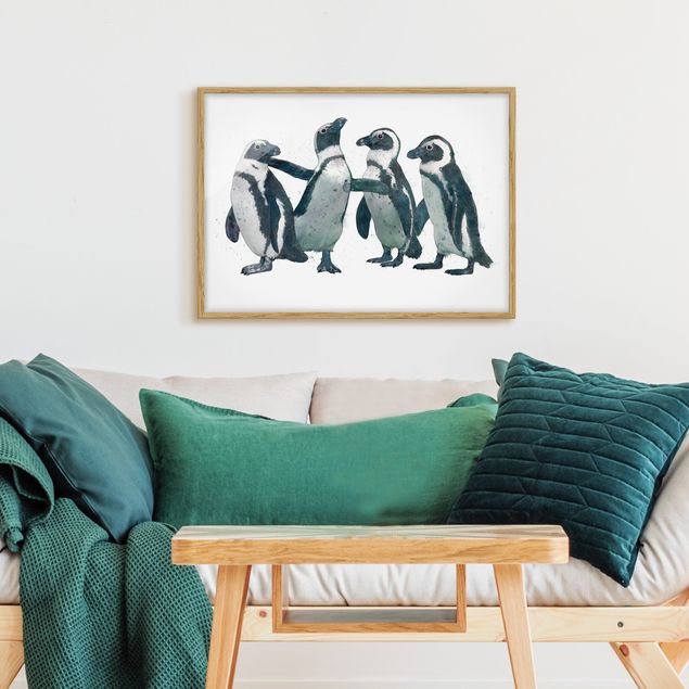 Bilder mit Rahmen Schwarz-Weiß Illustration Pinguine Schwarz Weiß Aquarell