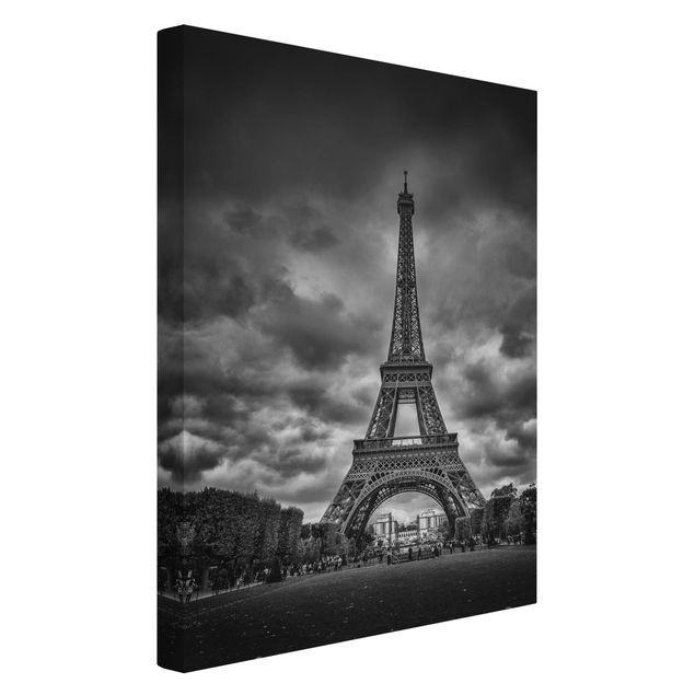 Wandbilder Skyline Eiffelturm vor Wolken schwarz-weiß