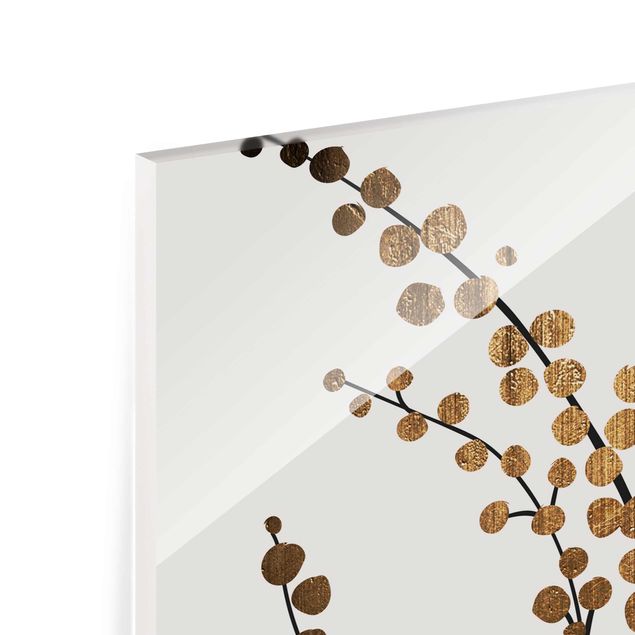 Glasbild - Grafische Pflanzenwelt - Beeren Gold - Hochformat 3:2