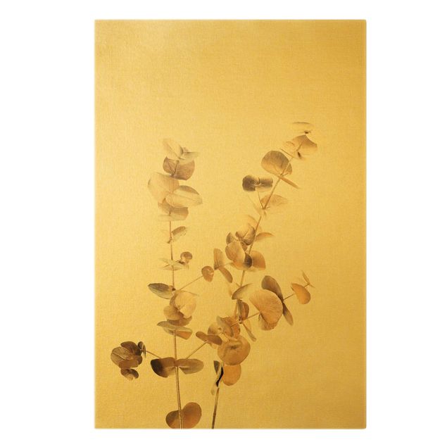 Leinwandbild Gold - Goldene Eukalyptuszweige - Hochformat 2:3