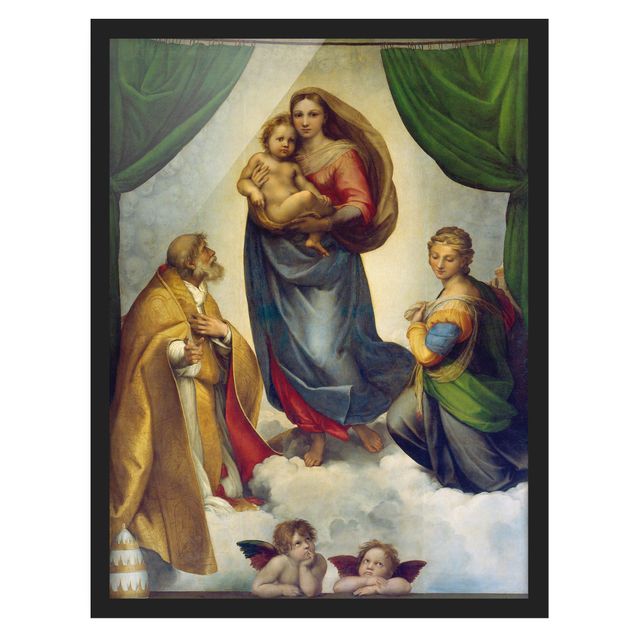 Raffael Die Sixtinische Madonna Hochformat 4:3 Bild mit Rahmen