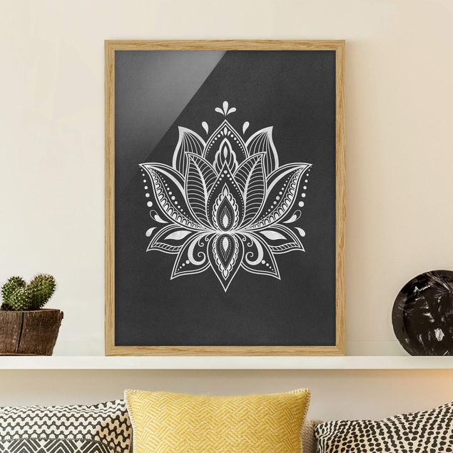 Schwarz-Weiß Bilder mit Rahmen Lotus Illustration weiß schwarz
