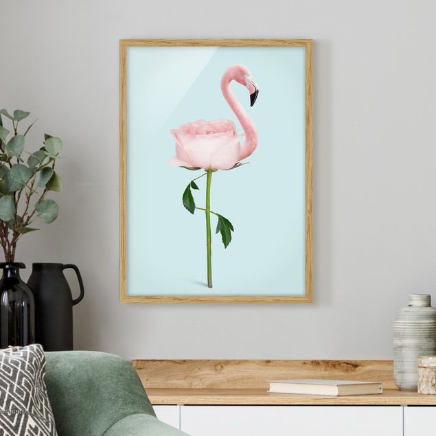 Wandbilder Tiere Flamingo mit Rose