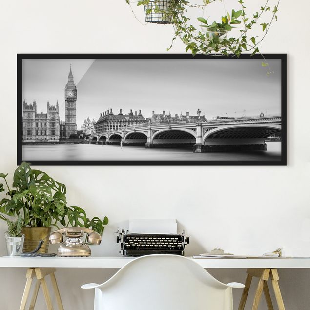 Gerahmte Bilder Schwarz-Weiß Westminster Brücke und Big Ben