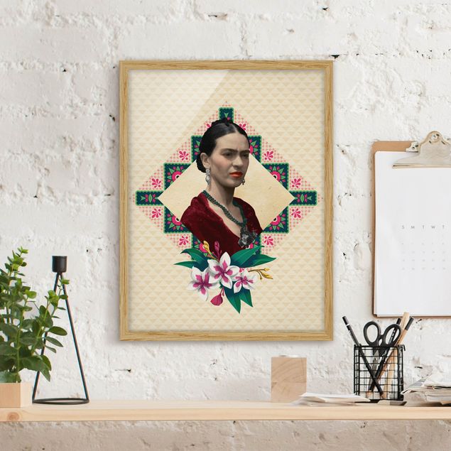 Gerahmte Kunstdrucke Frida Kahlo - Blumen und Geometrie