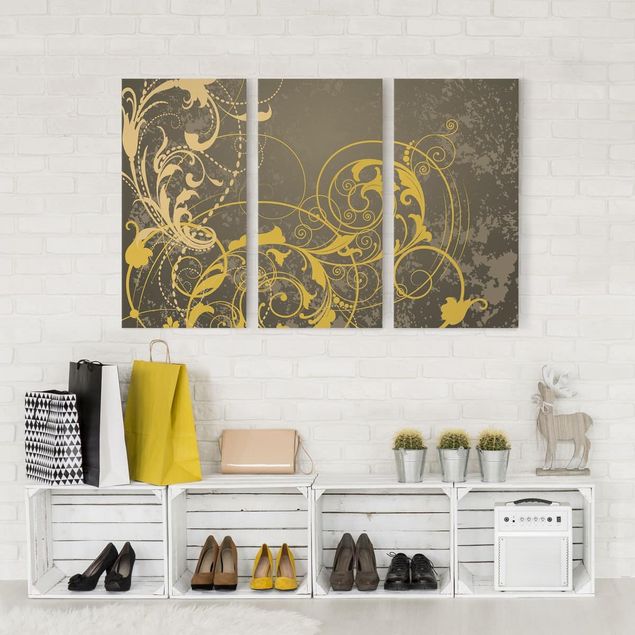 Wandbilder Wohnzimmer modern Schnörkel in Gold