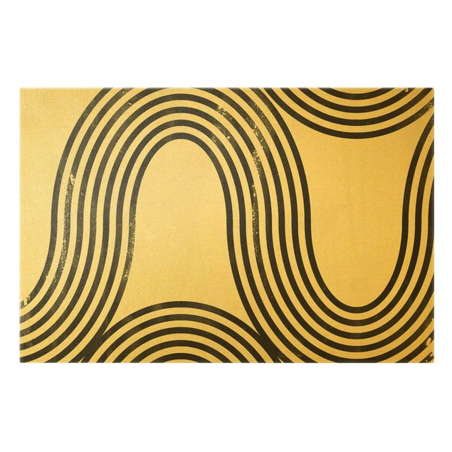 Leinwandbild Gold - Geometrische Wellen Schwarz Weiß I - Querformat 3:2