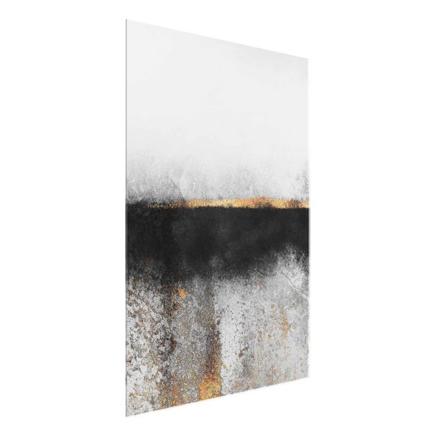 Wandbilder Glas XXL Abstrakter Goldener Horizont Schwarz Weiß
